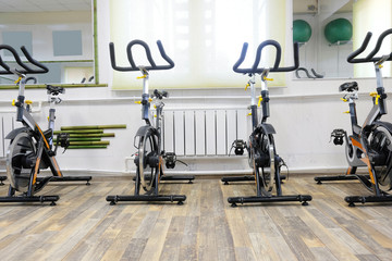 Fitness hall with the sport bikes in it