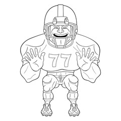 American football player. Black and white illustration of lineman ready to body check