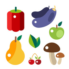 Set of colorful cartoon fruit icons vector illustration.