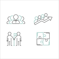 Business teamwork outline icons vector.
