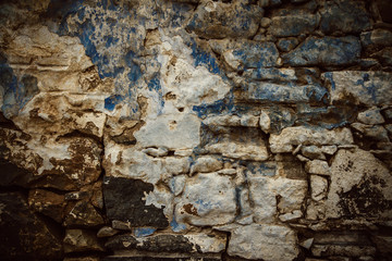 Dirty, scratched old brick wall