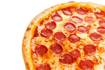 Part of delicious classic italian Pizza Pepperoni with sausages and cheese mozzarella