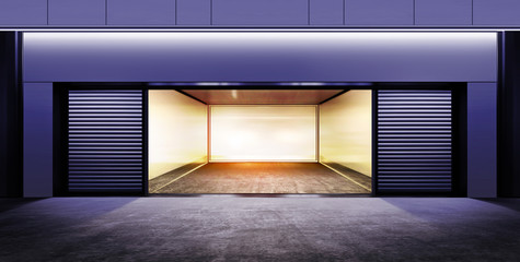 modern empty garage at night