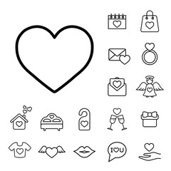 heart love valentine line black on white icons set