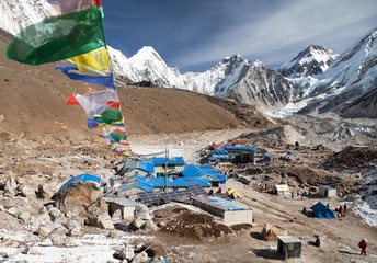 Gorak Shep village with prayer flags