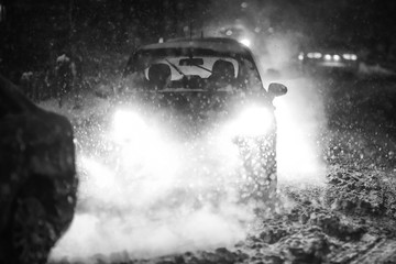 Blizzard in traffic black and white