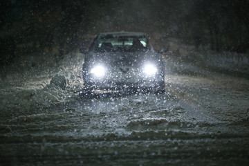 Car in blizzard