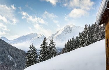 Fototapeta premium Flüela pass near Davos during winter, Switzerland, EU