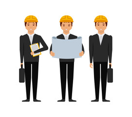 engineers men cartoon icon over white background. colorful design. vector illustration