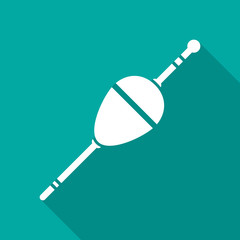 Fishing float icon with long shadow. Flat design style. Fishing float silhouette. Simple green icon. Modern flat icon in stylish colors. Web site page and mobile app design vector element.