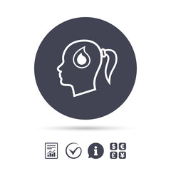 Head with drop sign icon. Female woman head.