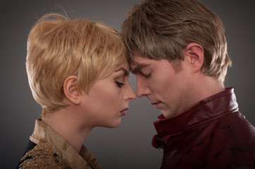 Medieval couple. Valentines Day in Middle Ages costumes. Baroque