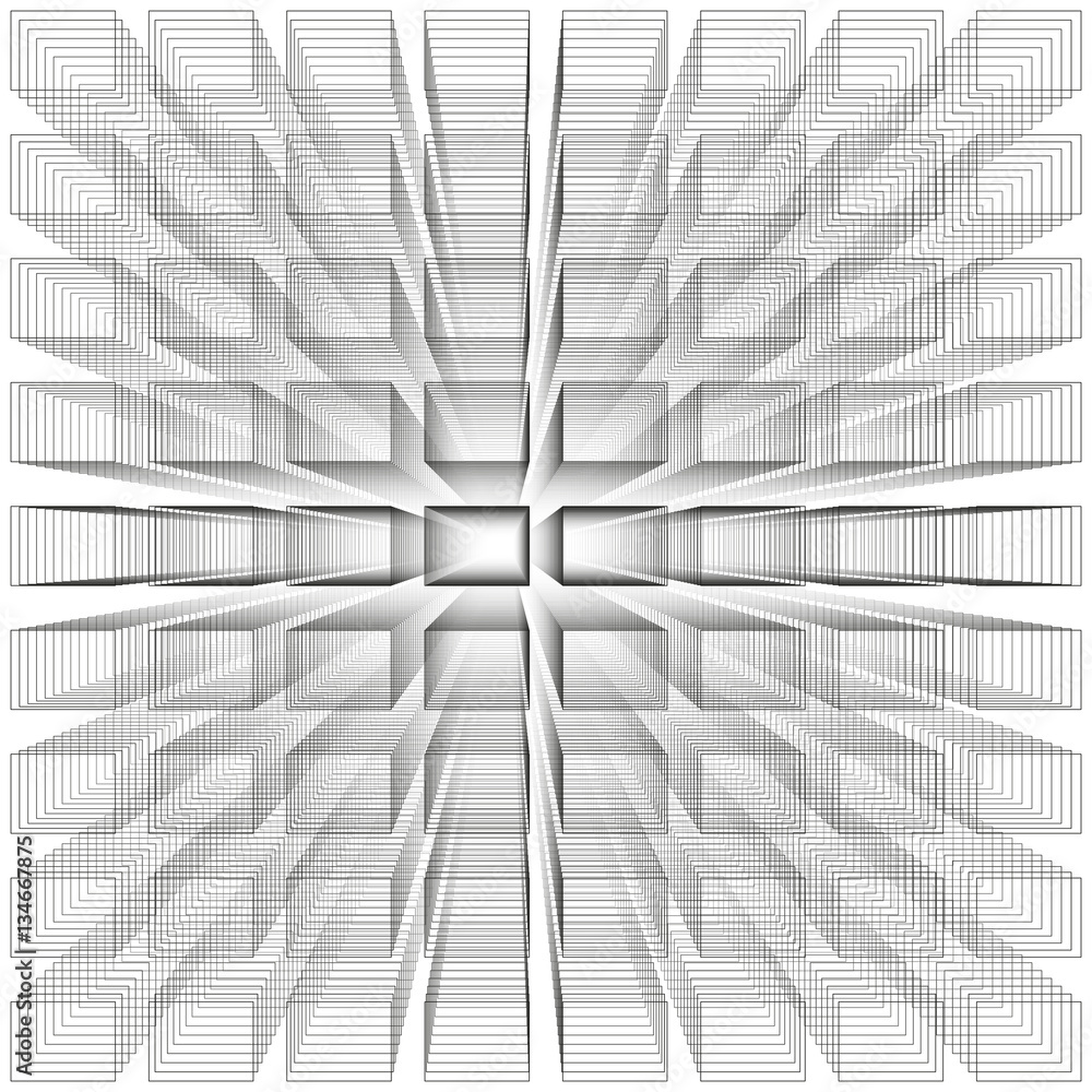 Poster white color abstract infinity background, 3d structure with gray rectangles forming illusion of dept