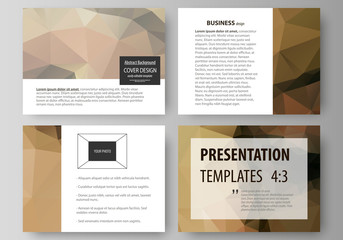 Set of business templates for presentation slides. Easy editable abstract vector layouts in flat design. Beautiful background. Geometrical colorful polygonal pattern in triangular style.