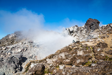 view over the smoking summit of volcano "La Soufriere", Guadeloupe