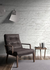 Modern bright interior . 3D rendering