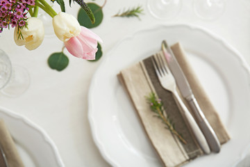 Table served for wedding dinner, closeup