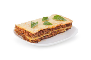 tasty lasagna isolated on a white background