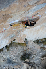 Extreme sport climbing. Rock climber struggle for success. Outdoor lifestyle. 