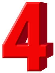 Fototapeta premium Numeral 4, four, isolated on white background, 3d render