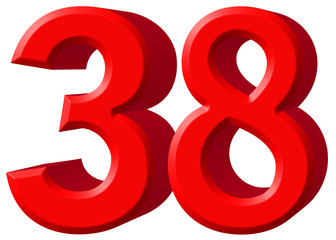Numeral 38, thirty eight, isolated on white background, 3d rende