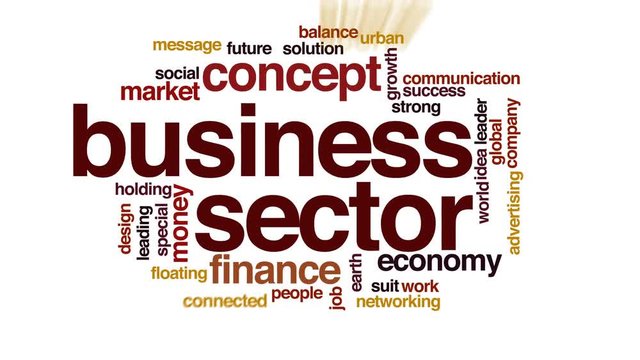 Business sector animated word cloud, text design animation.