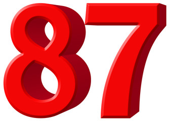 Numeral 87, eighty seven isolated on white background, 3d render