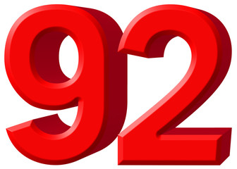Numeral 92, ninety two, isolated on white background, 3d render