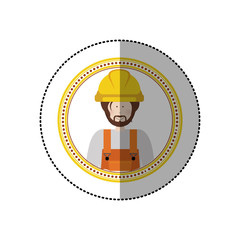 sticker in circular shape with portrait man worker with beard vector illustration