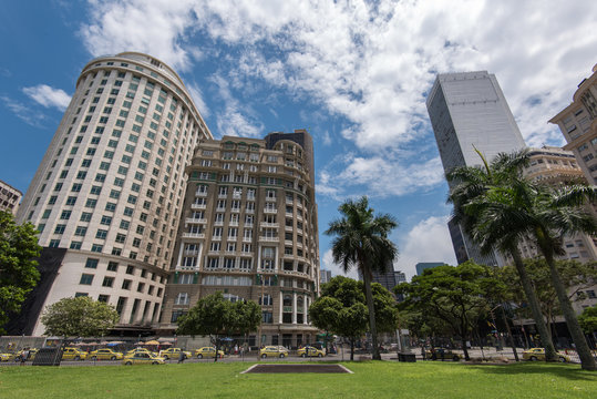 Rio de Janeiro Downtown Buildings View From the Mahatma Gandhi Square Under Blue Sky with Clouds
