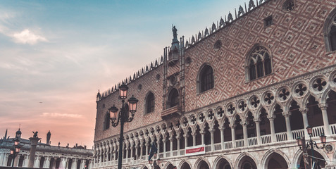 Antique red bricks building in vintage style.