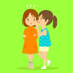 Illustration of a girl whispering something that shocked her friend.