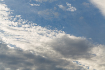 Cumulus clouds against a blue sky. Overcast. Weather forecast.