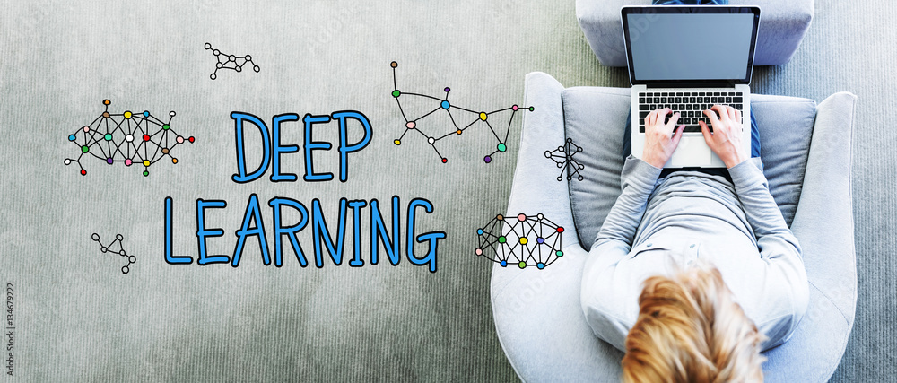 Poster deep learning text with man