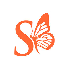 Initial Letter S with Butterfly