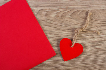 Decoration of wooden heart and love letter for Valentines Day, copy space for text