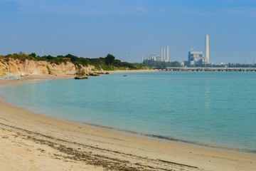 Sai Thong beach and sea with electrical power plant , Rayong, Th