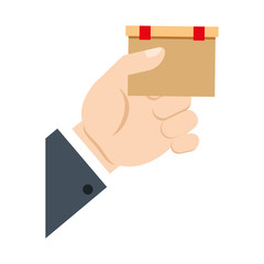 hand holding cardboard box delivery commerce vector illustration eps 10