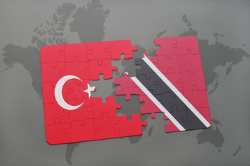 puzzle with the national flag of turkey and trinidad and tobago on a world map