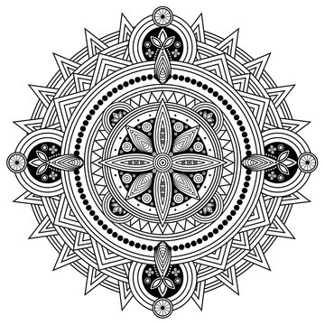 Black and white mandala ornament. Vector illustration for coloring book pages.