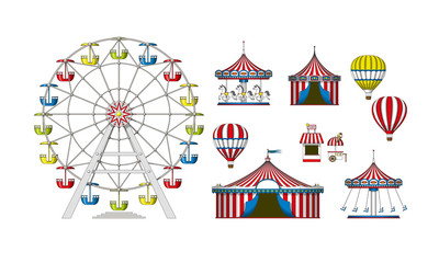 Set of different colorful attractions
