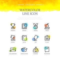 Education Watercolor Line Icon Set