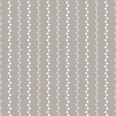 Seamless nature vector pattern. White twigs on grey background sketch illustration. Hand drawn texture