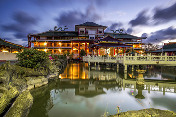 the great kwan sing bio temple in blue hour
