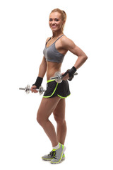 Athletic woman doing workout with weights