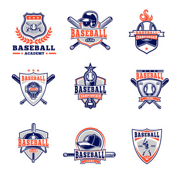 Vector set of colored baseball badges, stickers, emblems