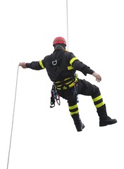 Naklejka premium climber of firefighters with red helmet