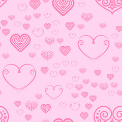 Valentines Day seamless pattern with pink hearts sprayed for background, card or wrapper