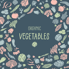 Hand drawn vegetables. Various organic product in a circle place
