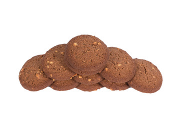 Chocolate cashew nut butter cookies stack isolated on white back